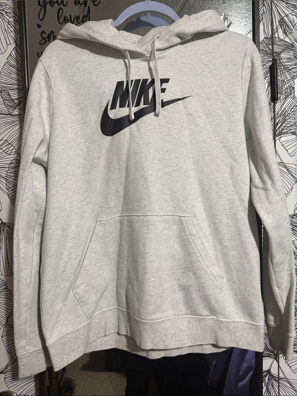 Nike Heather Gray Pullover Hoodie with Black Swoosh